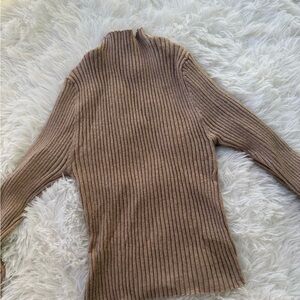 SHEIN Ribbed Knit Turtleneck Sweater - Brown